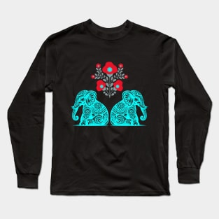 Elephant and Floral Design Long Sleeve T-Shirt